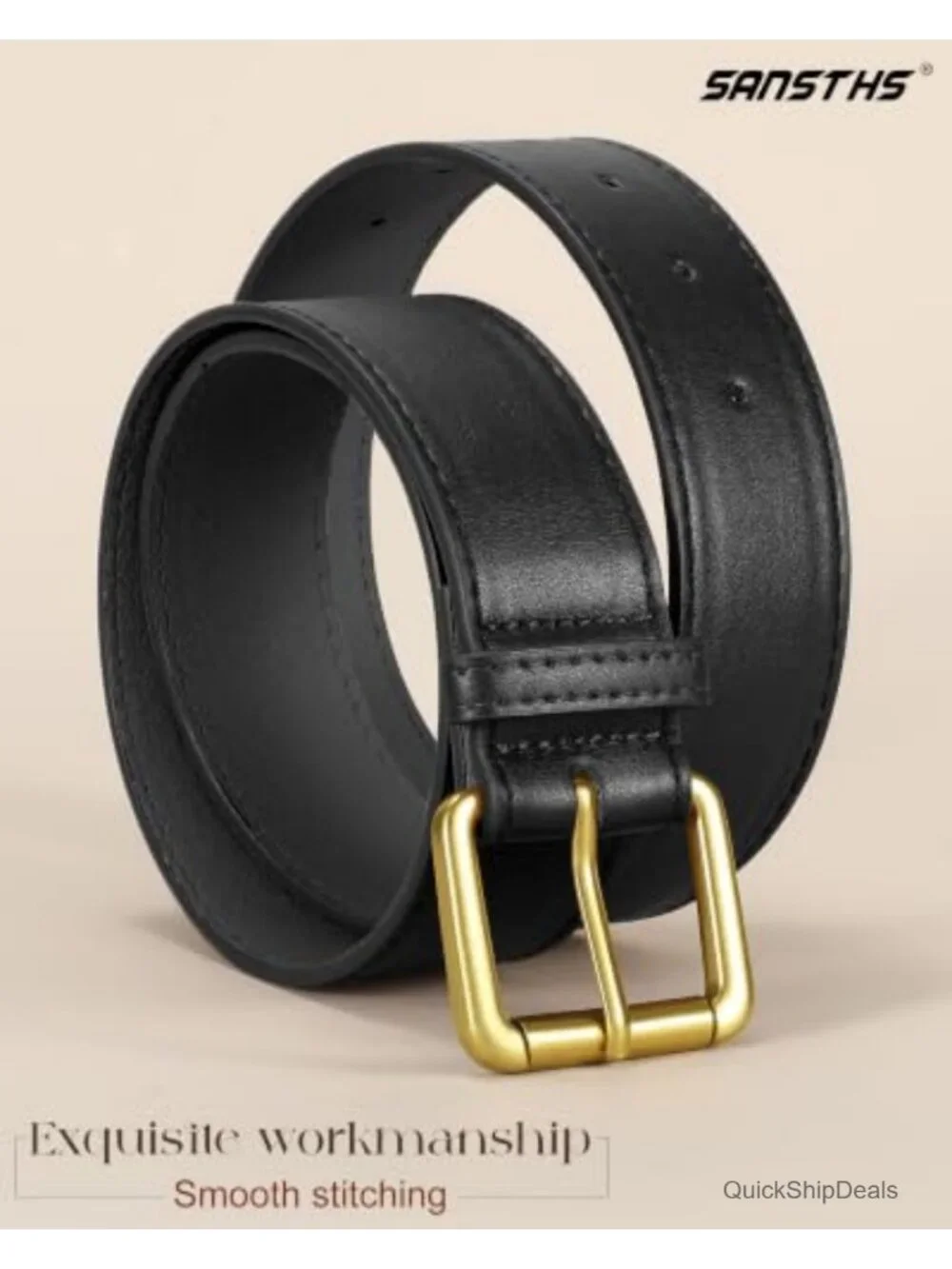 Women's Faux Leather Belt with Square Pin Buckle 1.8 Inch 9 Holes